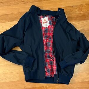 Navy Baracuta G9 Harrington Jacket with Red Plaid Lining